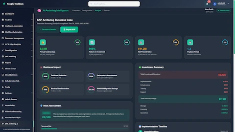 SAP Archiving Business Case - Executive ROI summary with investment analysis, risk assessment, and implementation timeline